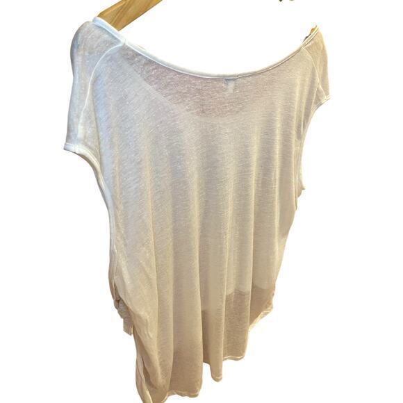 Aritzia Wilfred Women's XS/S High Low Cropped Sheer T-Shirt Top‎ White Linen - Picture 10 of 13